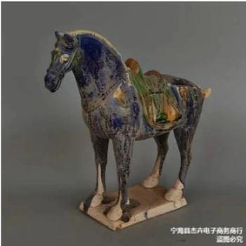 Tang Sancai Albastru Geamuri Cal de Război Decor Acasă de Porțelan Antice Descoperite în Imitație Muzeul Decor Sculpturi, Figurine - Imagine 1  