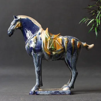 Tang Sancai Albastru Geamuri Cal de Război Decor Acasă de Porțelan Antice Descoperite în Imitație Muzeul Decor Sculpturi, Figurine - Imagine 2  