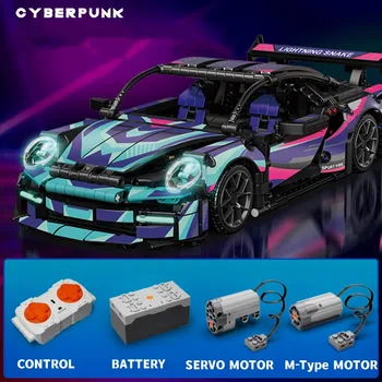 Tehnic Masina Super-Sport Porsched Cyberpunk Noctilucent De Control Al Motorului Blocurile Orașului Viteza Vehiculului Cărămizi Jucării Copil Cadou - Imagine 2  