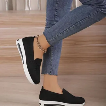 Tesatura de bumbac Toc mic Adidași 2023 Înaltă Calitate pentru Femei Pantofi Slip-On Solid Primavara/Toamna Plasă de Femei a Vulcaniza Pantofi - Imagine 2  
