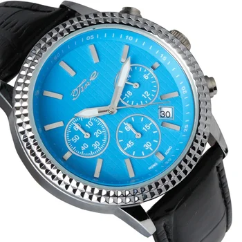 Tine Ceas Cronograf pentru Barbati Albastru Maro Negru Dial Piele Cuarț Ceas de mână rezistent la apă Ceas Masculin, Om de Afaceri Calendar Reloj - Imagine 1  