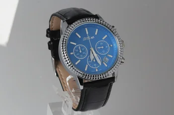 Tine Ceas Cronograf pentru Barbati Albastru Maro Negru Dial Piele Cuarț Ceas de mână rezistent la apă Ceas Masculin, Om de Afaceri Calendar Reloj - Imagine 2  