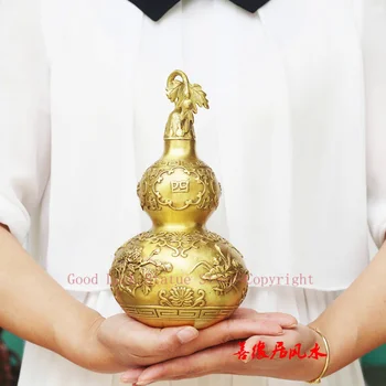 TOP eficace Mascota Talisman aduce bogăție avere Chineză FENG SHUI norocos cucurbit tărtăcuță alamă statuie - Imagine 1  