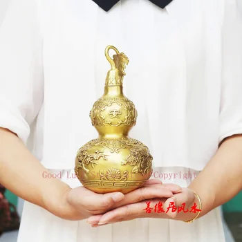 TOP eficace Mascota Talisman aduce bogăție avere Chineză FENG SHUI norocos cucurbit tărtăcuță alamă statuie - Imagine 2  
