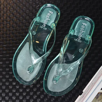 Transparent Sandale de Plaja pentru Femei Jeleu de Cristal Flip Flops pentru Femei de Vară în Afara Fund Plat Papuci Doamnelor din material Plastic Sandale din PVC - Imagine 2  
