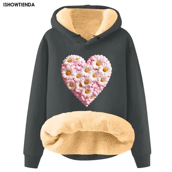 Tricou pentru Femei de Iarnă Liber de Ziua Îndrăgostiților Imprimare de Pluș Gros Hanorac Caldura Căptușit cu Lână Cald pulover Pulover T - Imagine 1  