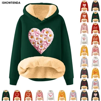 Tricou pentru Femei de Iarnă Liber de Ziua Îndrăgostiților Imprimare de Pluș Gros Hanorac Caldura Căptușit cu Lână Cald pulover Pulover T - Imagine 2  