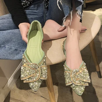 Unic Plat Pantofi Femei 2022 Primăvară Nouă Retro Superficial Gura Subliniat Talpă Moale Bean Pantofi Fluture - Imagine 1  