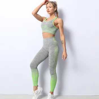 Uscare rapidă Yoga Seturi de Îmbrăcăminte de Femei de Înaltă Talie Jambiere Și de Sus 2Piece Set fără Sudură Trening Antrenament de Fitness Tinutele Sport Uzura - Imagine 2  