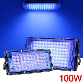 UV Lumină de Inundații AC 220V în aer liber Proiector 395nm 400nm Ultraviolete Fluorescente Etapă Lampa Cu UE Plug Petrecere Blacklight 50W 100W - Imagine 1  