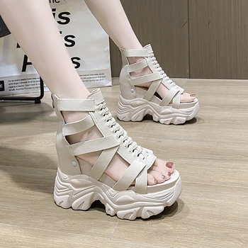 Vara Platforma Sandalias Femei Noile Tocuri Indesata Sexy Sandale Gladiator Wedge Sneakers 10CM Doamnelor Papuci de Plaja - Imagine 1  
