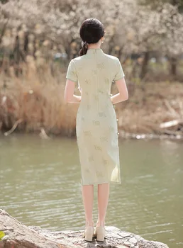 Vara Retro Tradiționale Mandarin Guler Șifon Cheongsam Femeile din China, Maneci Scurte Qipao Rochie de Seara - Imagine 2  