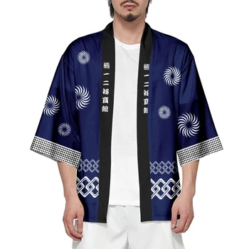 Vara Samurai Tradiționale Blue Print Kimono Japonez Anime Haine Cardigan Cosplay Bărbați Femei Yukata Camasa Bluza - Imagine 2  