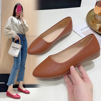Versiunea coreeană a Subliniat sfat singur pantofi Femei 2024 Apartament Nou de jos talpă moale ocupația de însoțitor de Zbor asistenta pantofi de Lucru - Imagine 1  