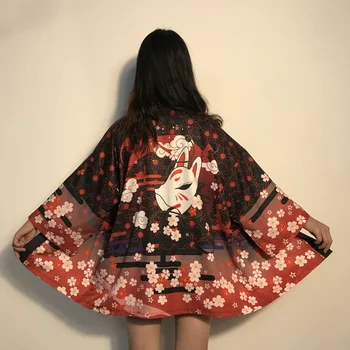 Vestimentația Tradițională Japoneză Fox Print Kimono Pantaloni Bărbați Femei Retro Yukata Moda Din Asia Tang Costum Harajuku Hanfu Yukata Sacou - Imagine 1  