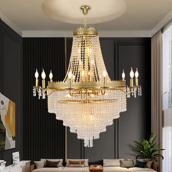 Vila de lux candelabru mare pentru mansarda hol suspensie de cristal lumina de interior decor de aur luciu scara cu LED agățat de candelabru - Imagine 1  