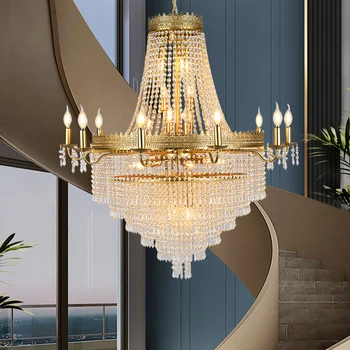Vila de lux candelabru mare pentru mansarda hol suspensie de cristal lumina de interior decor de aur luciu scara cu LED agățat de candelabru - Imagine 2  