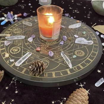 Vrăjitoare Divinație Pendul Bord Șapte Energie De Cristal Disk De Stejar Sculptat Astrolabul Altar Pendul Ceremonie De Rugăciune Dropship - Imagine 2  