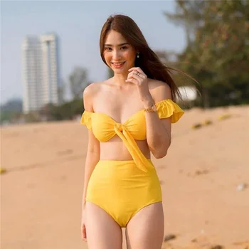 Wisuwore Talie Joasa Bikini Triunghi Costume De Baie Femei Costume De Baie Femei Culoare Solidă Bikini Set 2023 Costum Din Două Piese Vacanță Pe Plajă În Costum - Imagine 1  