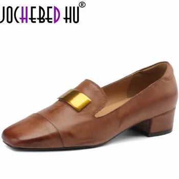 【JOCHEBED HU】Femei de Brand din Piele Pompe de Pantofi de Moda Doamnă Birou Confortabil Spălat Piele Mocasini Pantofi Deget de la picior Pătrat - Imagine 1  