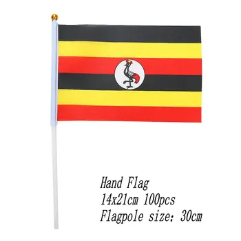 ：zwjflagshow uganda Mână Steagul 14*21cm 100buc poliester țesături UG uganda Mici de Mână fluturând Steagul cu plastic catarg pentru decor - Imagine 1  